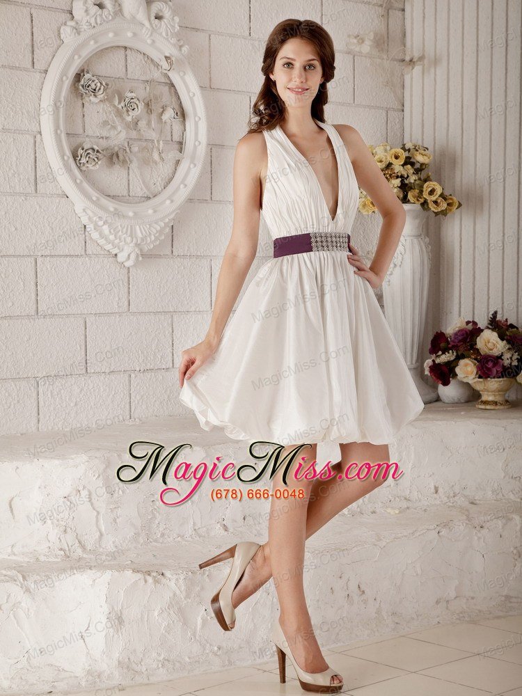 wholesale brand new a-line / princess v-neck mini-length taffeta beading wedding dress