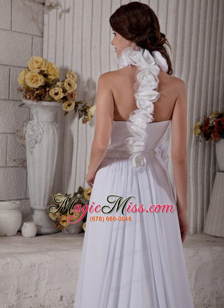 wholesale the brand new style column high-neck court train chiffon hand made flowers wedding dress