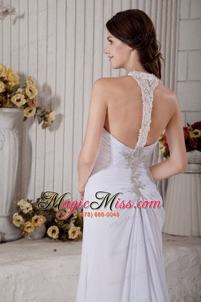 wholesale popular column v-neck brush train chiffon beading wedding dress