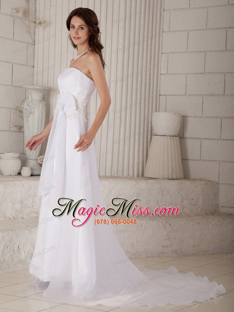 wholesale lovely column strapless court train organza hand made flowers and embroidery wedding dress