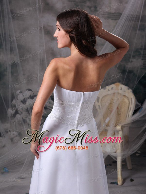 wholesale white column strapless tea-length satin beading and ruch wedding dress