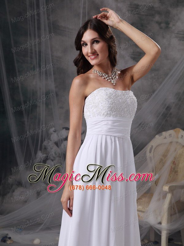 wholesale white empire strapless court train chiffon appliques and ruch wedding dress