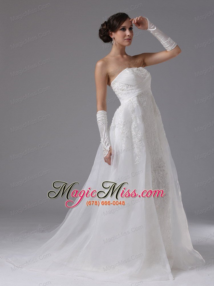 wholesale atascadero california city lace and organza strapless and brush train for wedding dress