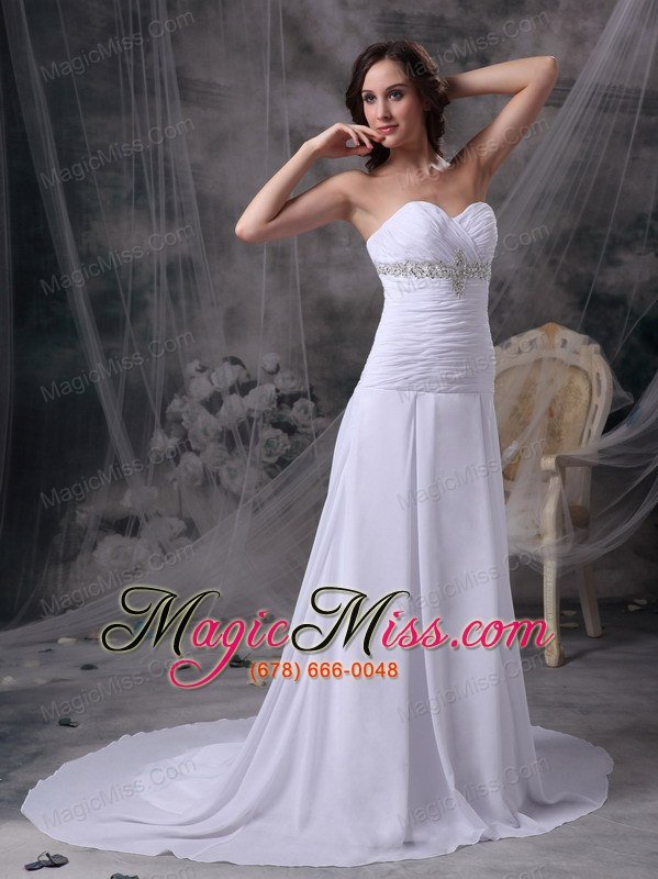 wholesale white princess sweetheart court train chiffon appliques and ruch wedding dress