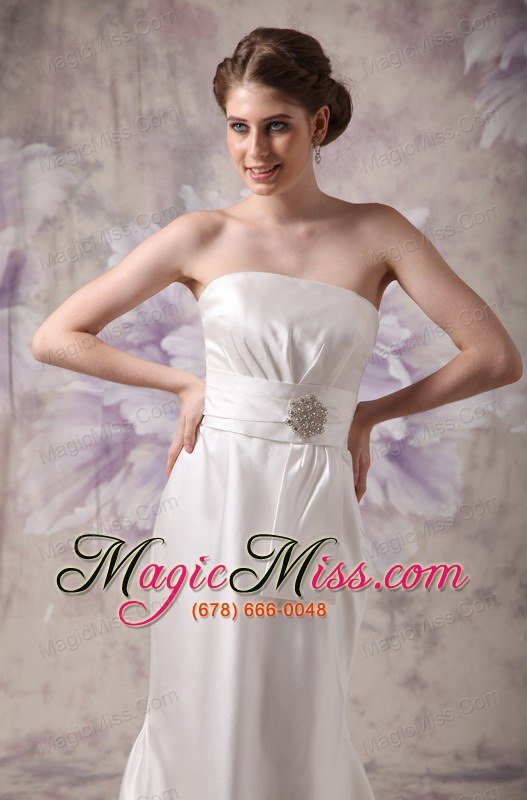 wholesale white column strapless floor-length taffeta beading prom dress