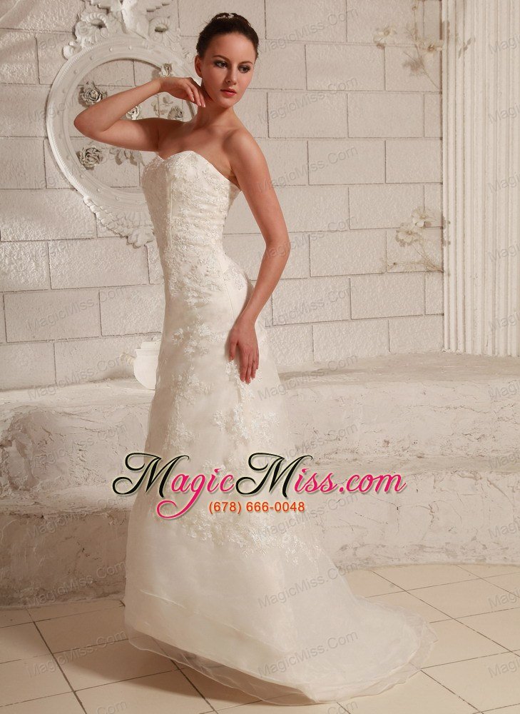 wholesale sweetheart lace and organza wedding dress for custom made a-line brush train