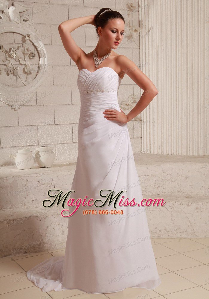 wholesale ruch and appliques sweetheart chiffon wedding dress with a-line court train