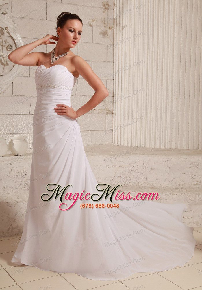 wholesale ruch and appliques sweetheart chiffon wedding dress with a-line court train