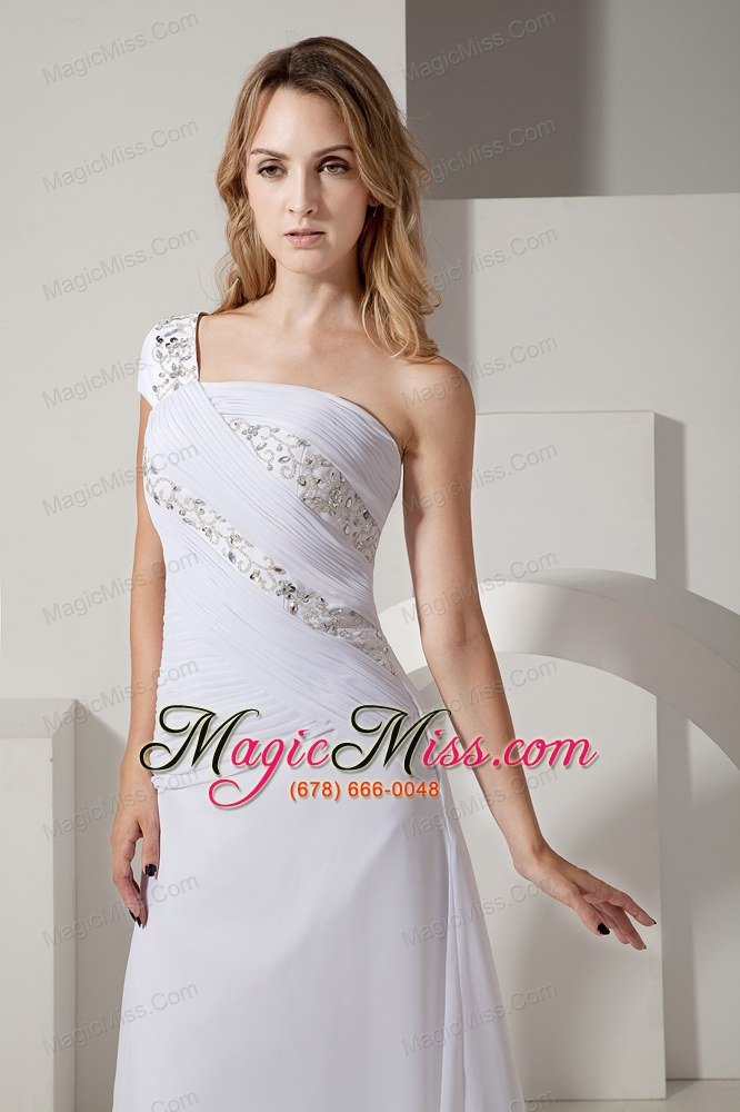 wholesale simple column one shoulder floor-length chiffon ruch and beading wedding dress