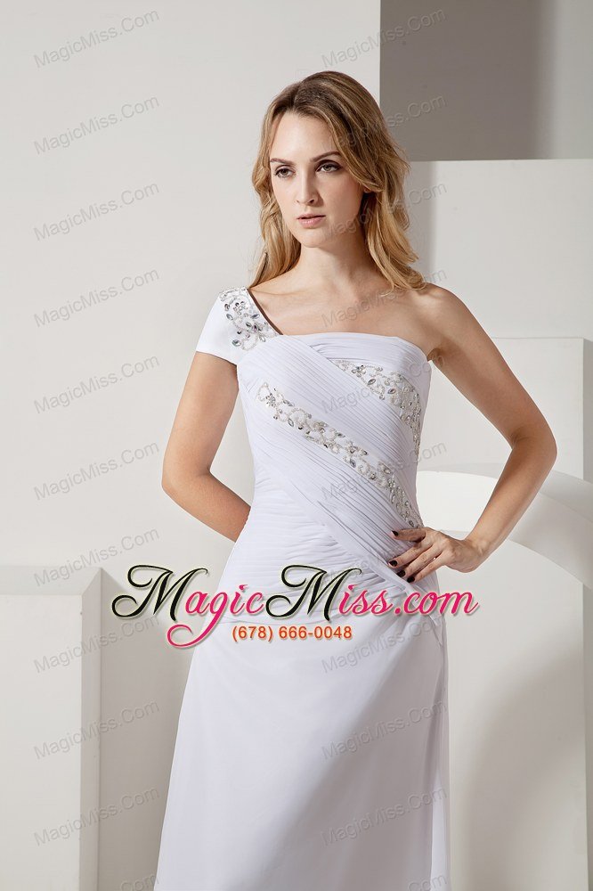wholesale simple column one shoulder floor-length chiffon ruch and beading wedding dress