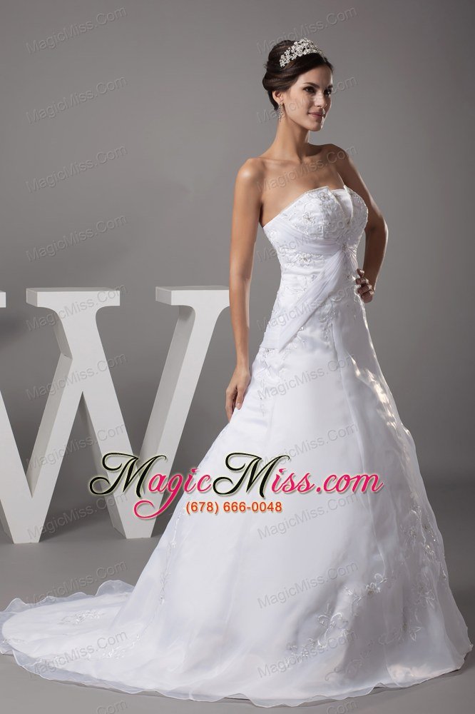 wholesale a-line strapless court train appliques wedding dress