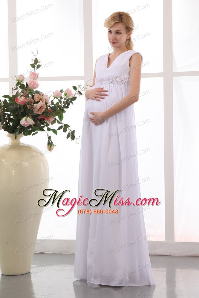 wholesale beautiful empire v-neck floor-length chiffon hand made flowers maternity dress