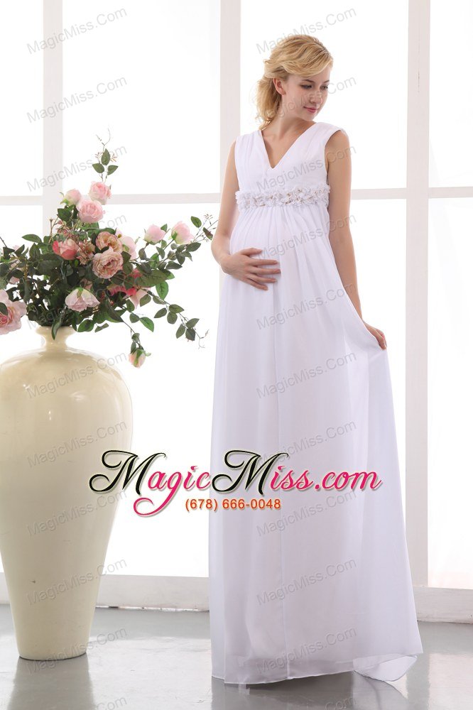 wholesale beautiful empire v-neck floor-length chiffon hand made flowers maternity dress