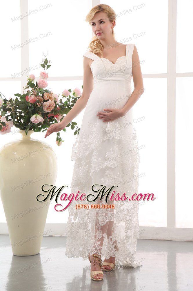 wholesale modest column straps ankle-length chiffon lace maternity dress