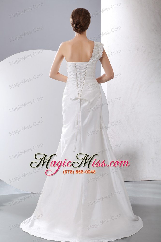 wholesale elegant column one shoulder court train taffeta appliques with beading wedding dress