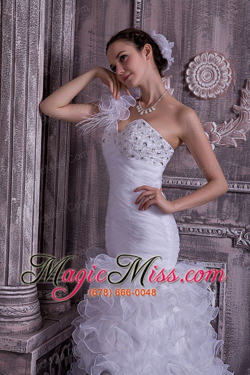 wholesale the super hot column / sheath one shoulder high-low organza beading wedding dress