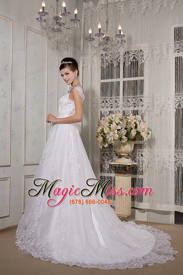 wholesale brand new a-line square court train lace sash wedding dress