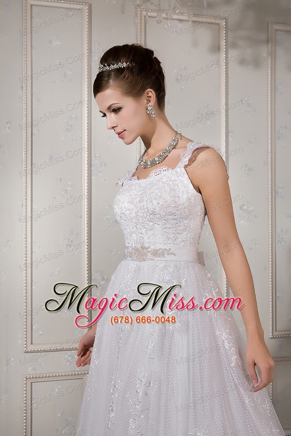 wholesale brand new a-line square court train lace sash wedding dress