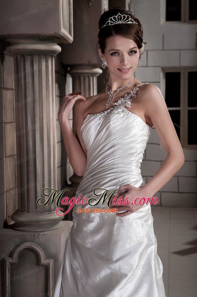 wholesale brand new a-line / princess one shoulder court train taffeta ruch and beading wedding dress