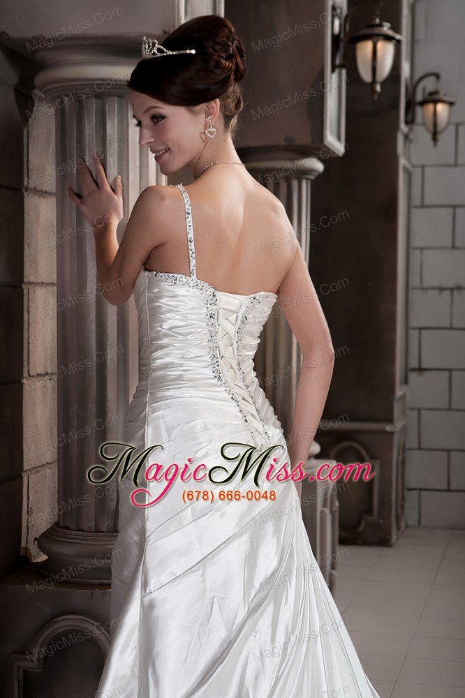 wholesale brand new a-line / princess one shoulder court train taffeta ruch and beading wedding dress