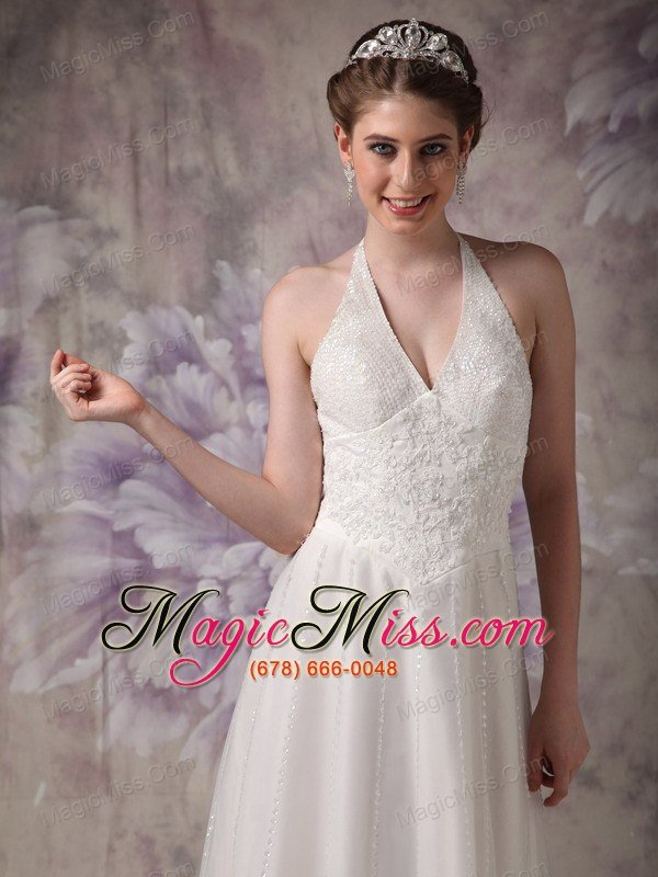 wholesale perfect column halter floor-length tulle beading wedding dress