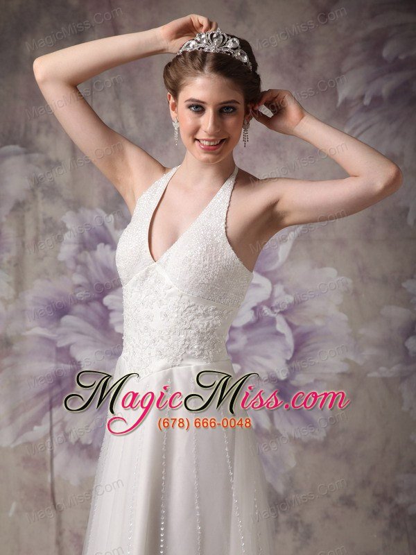 wholesale perfect column halter floor-length tulle beading wedding dress