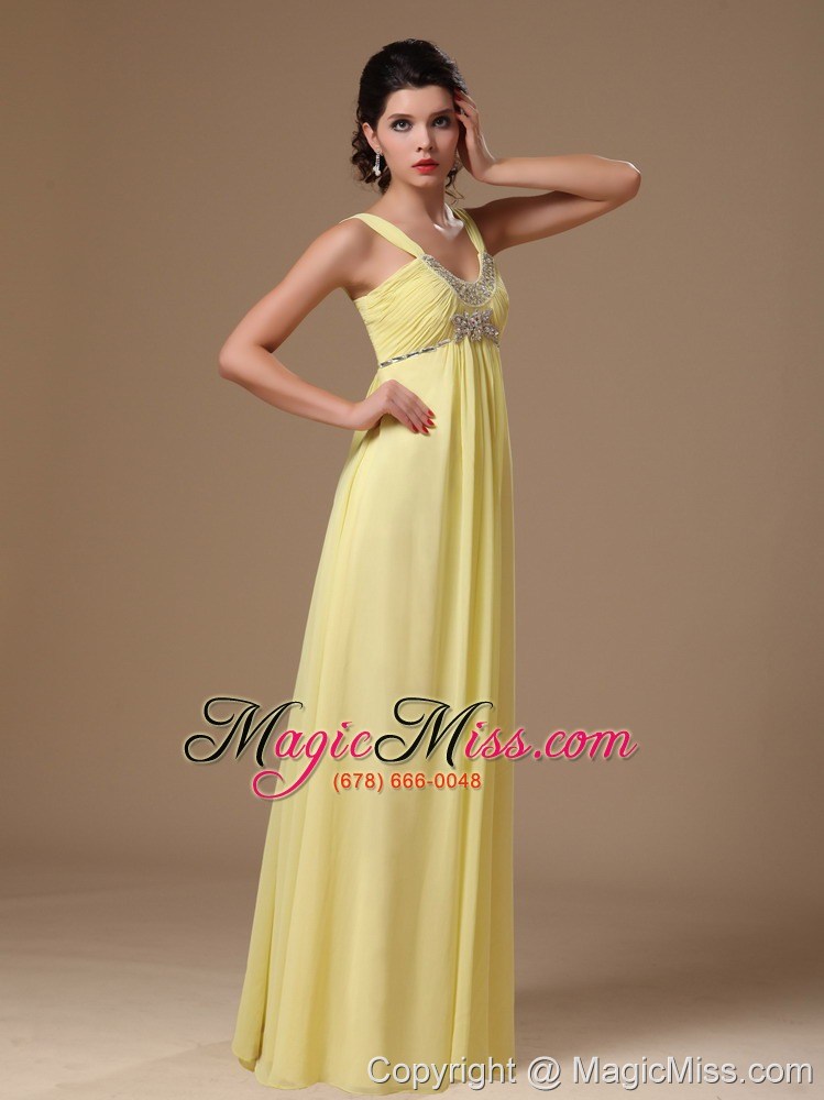 wholesale lighe yellow straps empire beaded chiffon hottest pron dress in albertville alabama