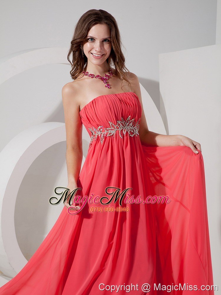 wholesale customize watermelon red empire strapless prom dress chiffon beading