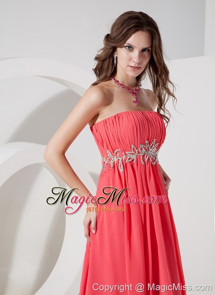 wholesale customize watermelon red empire strapless prom dress chiffon beading