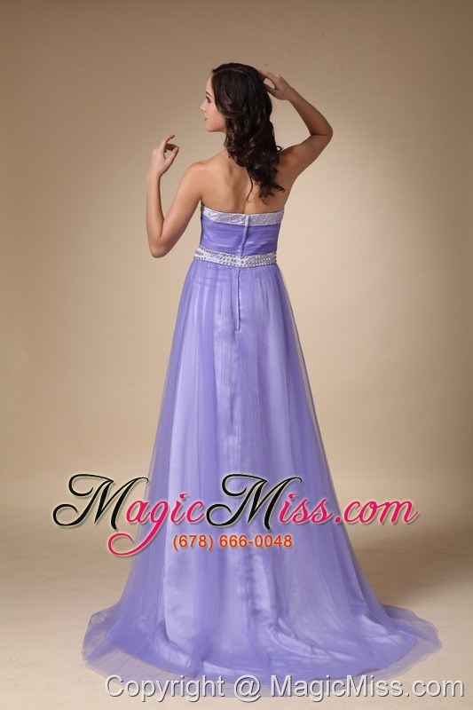 wholesale lilac a-line strapless brush train taffeta and tullebeading prom / celebrity dress