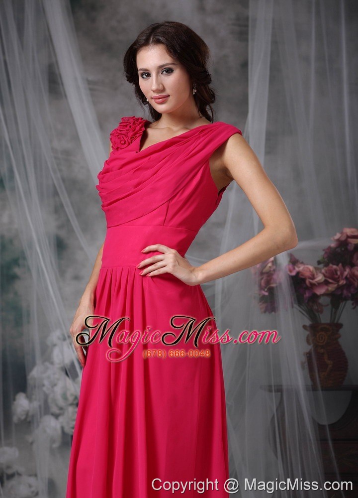 wholesale coral red empire v-neck floor-length chiffon hand made flower prom dress
