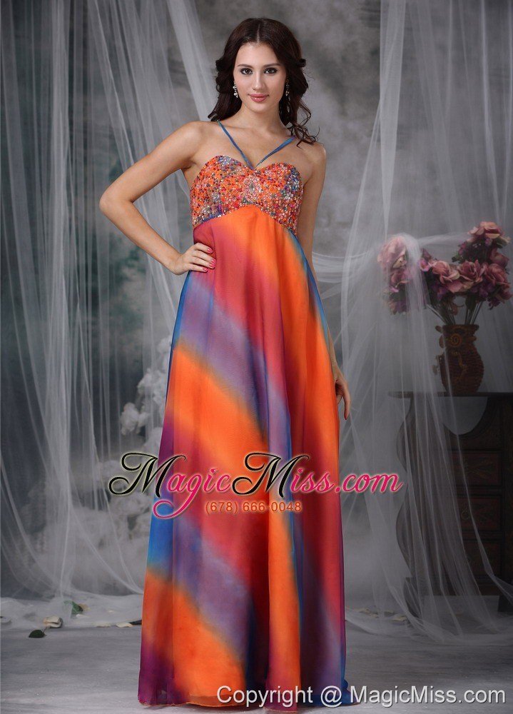 wholesale colorful empire straps floor-length chiffon beading prom / evening dress