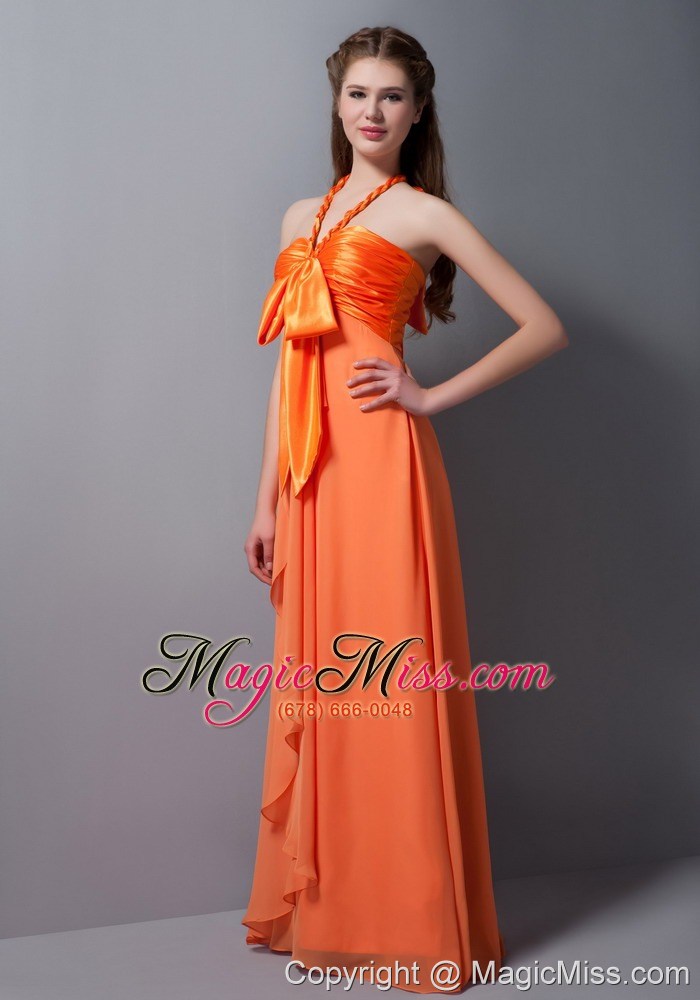wholesale orange red empire halter floor-length taffeta and chiffon ruch prom dress
