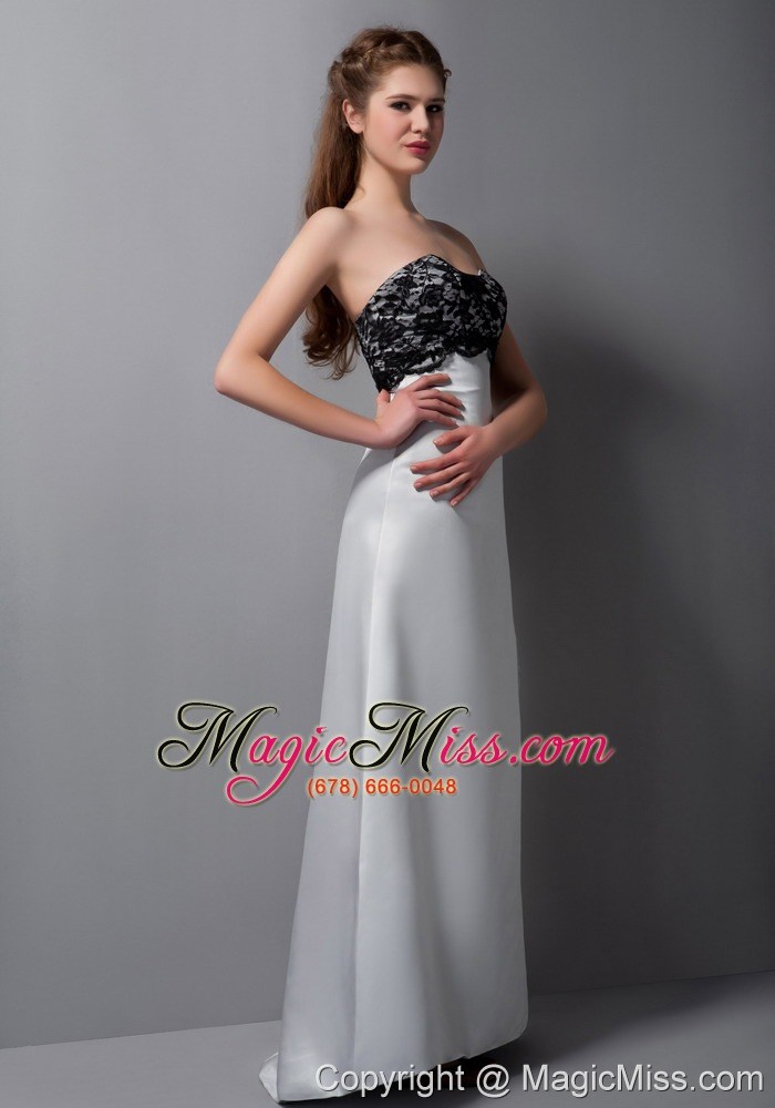 wholesale white a-line strapless floor-length satin lace prom dress