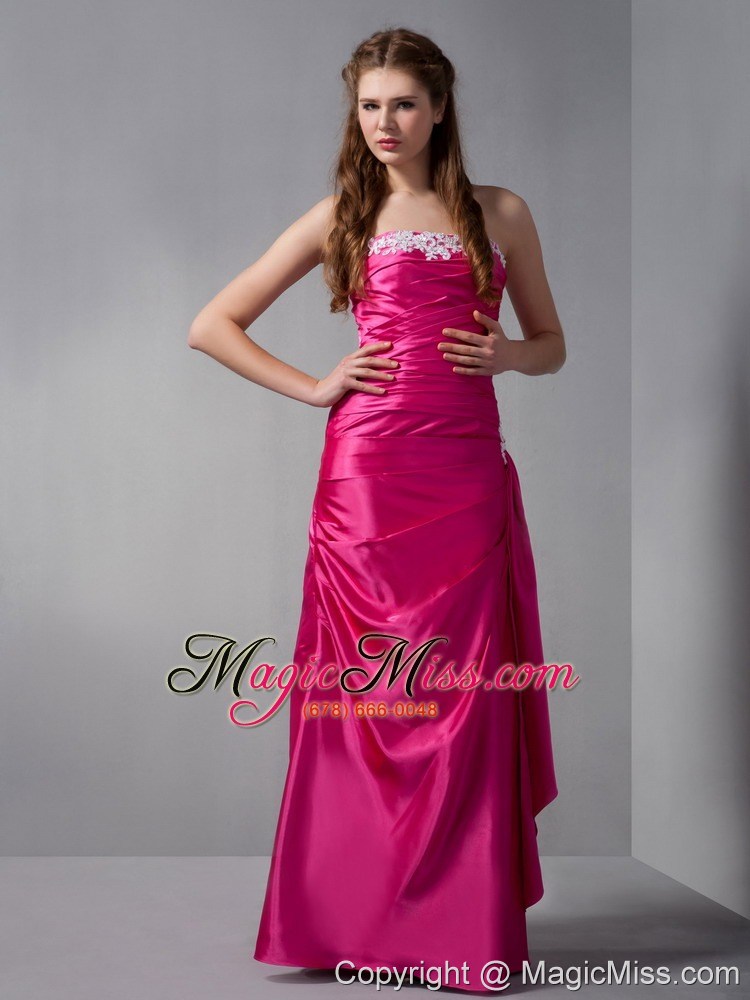 wholesale hot pink column strapless mini-length taffeta appliques prom dress