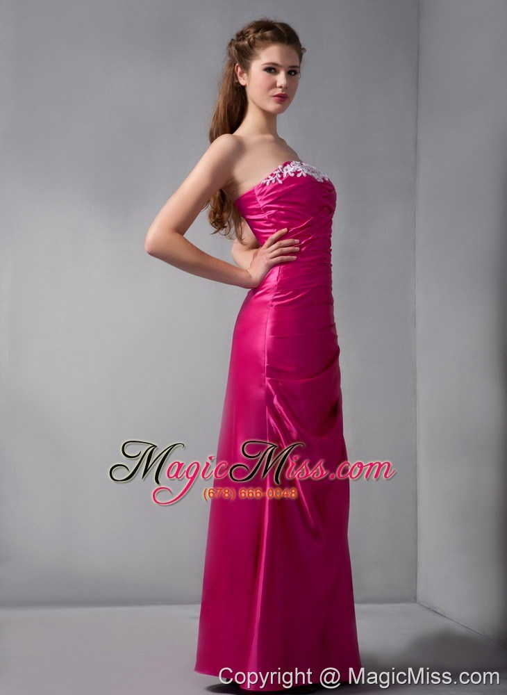 wholesale hot pink column strapless mini-length taffeta appliques prom dress