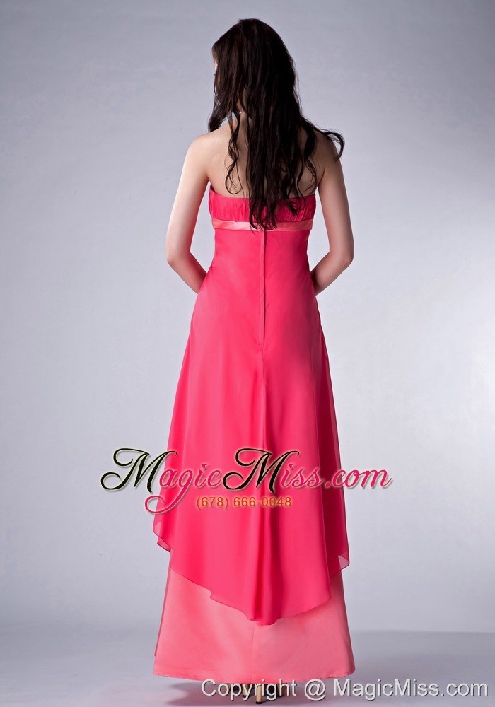 wholesale red and watermenlon column strapless ankle-length chiffon and satin ruch bridesmaid dress