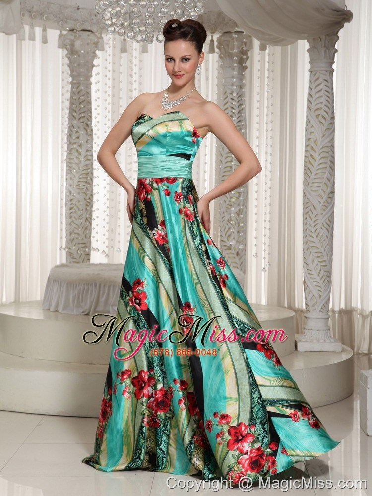 wholesale colorful pringting sweetheart a-line prom dress with floor-length