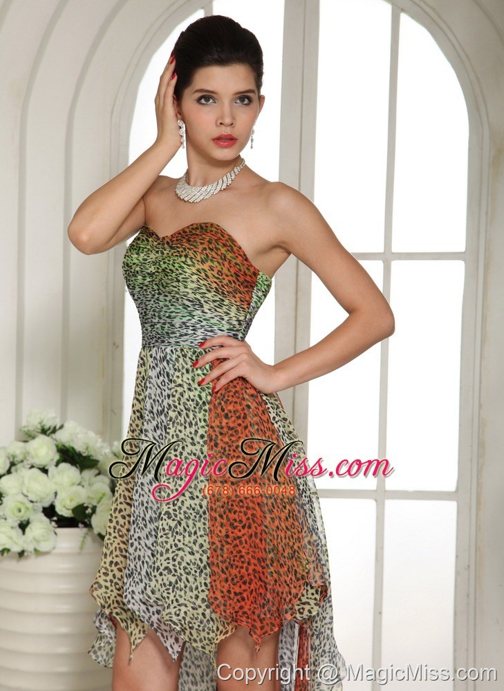 wholesale leopard chiffon empire sweetheart high-low homecoming dress for custom made