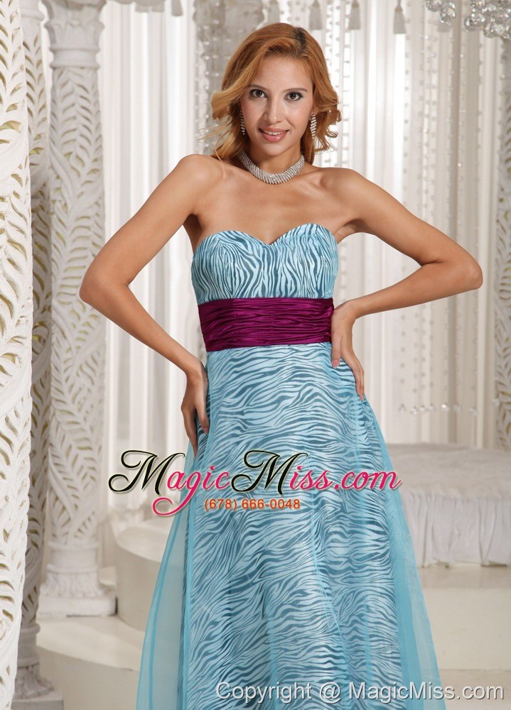 wholesale custom made zebra a-line sweethart long celebrity dress with aque blue