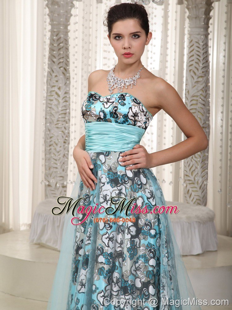 wholesale brand new empire sweetheart floor-length print and tulle ruched prom dress