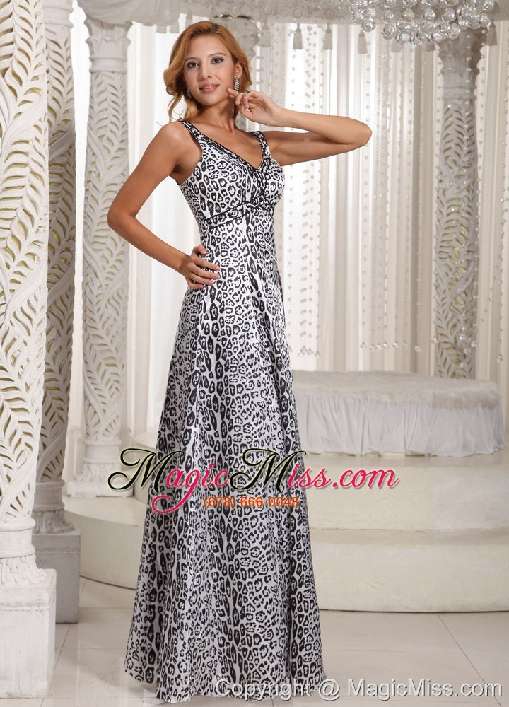 wholesale long leopard v-neck empire customize prom dress for graduation