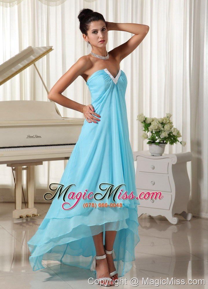 wholesale lovely natural waist chiffon and baby blue high-low for 2013 prom dress