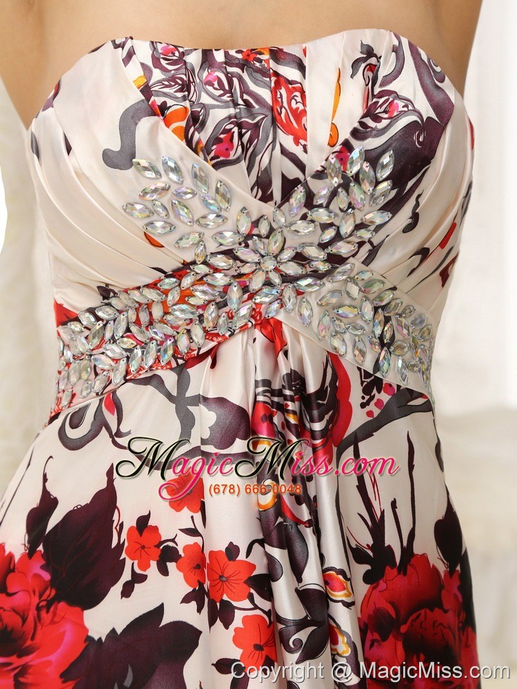 wholesale strapless printing evening dress beaded decorate bust floor-length
