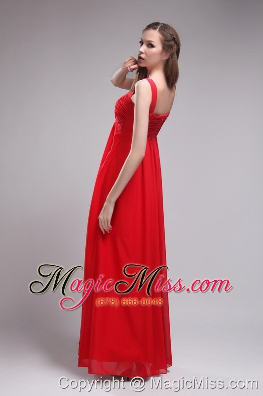 wholesale red empire straps floor-length chiffon ruch prom dress