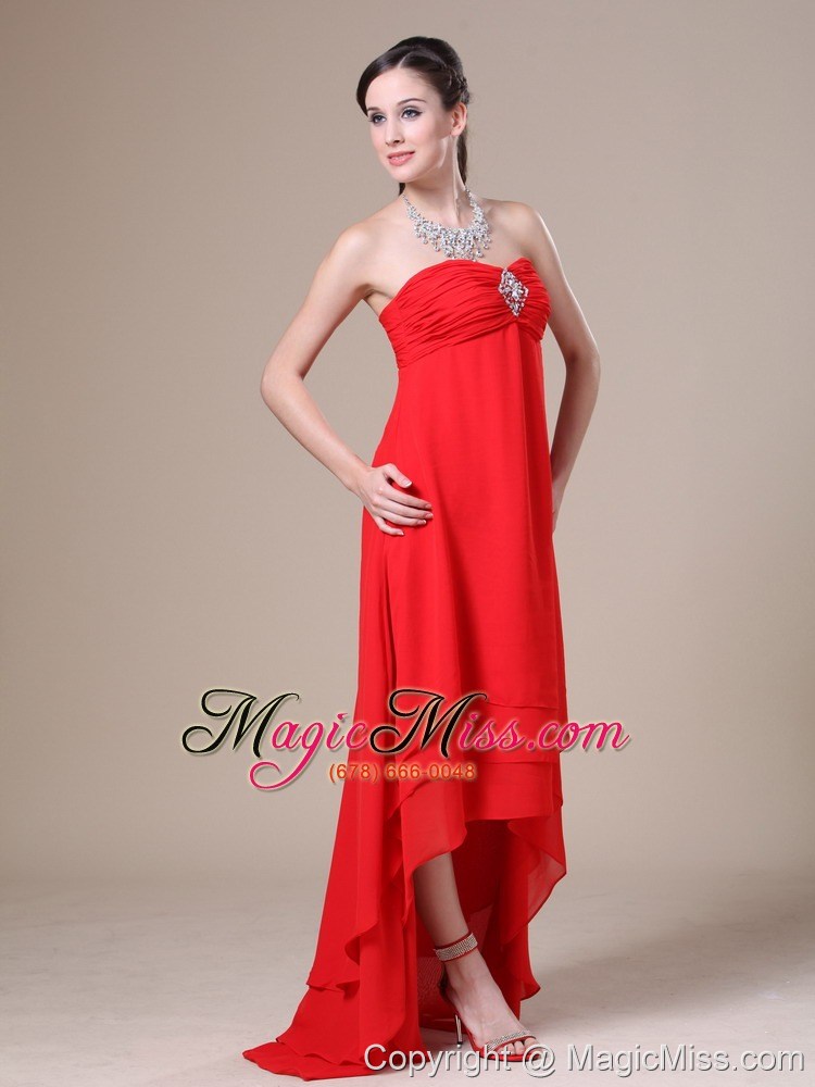 wholesale red high-low ruched decorate bust for 2013 prom dress in olympia with beading