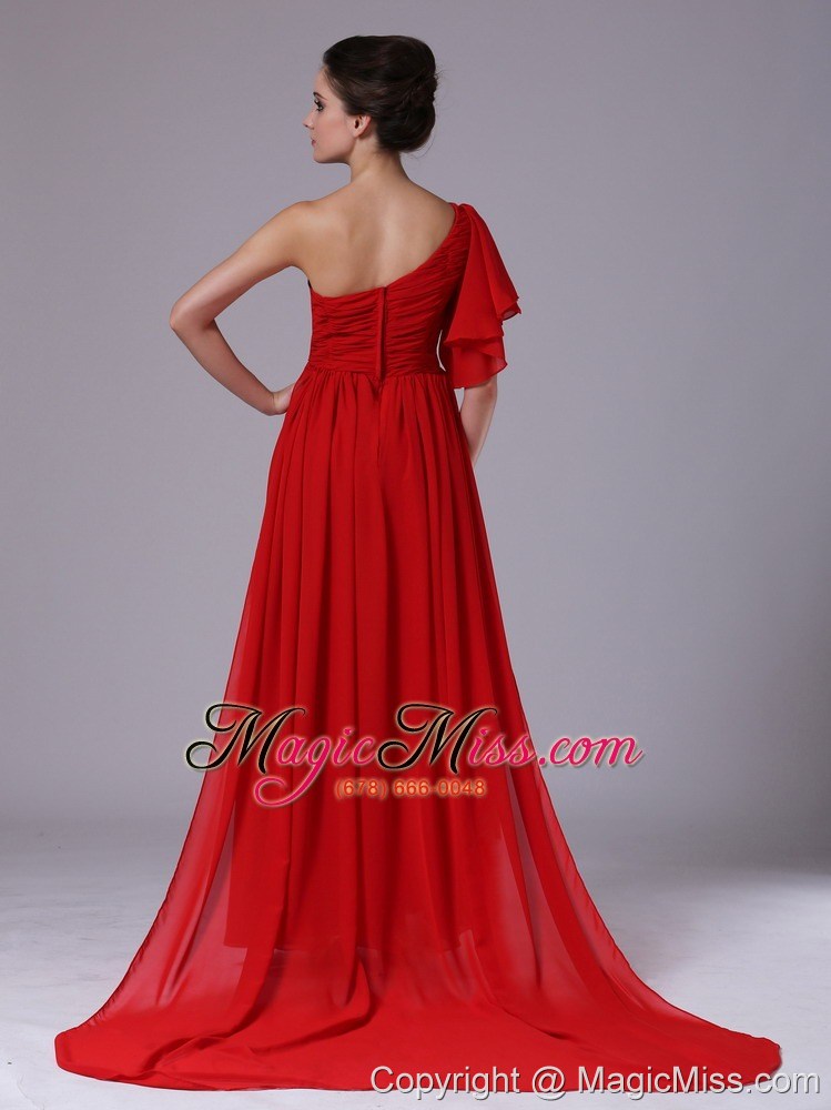 wholesale chiffon one shoulder beading red watteau 2013 evening dress