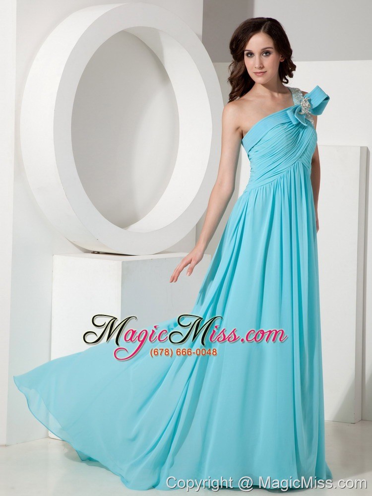 wholesale elegant aqua empire one shoulder prom / evening dress chiffon beading