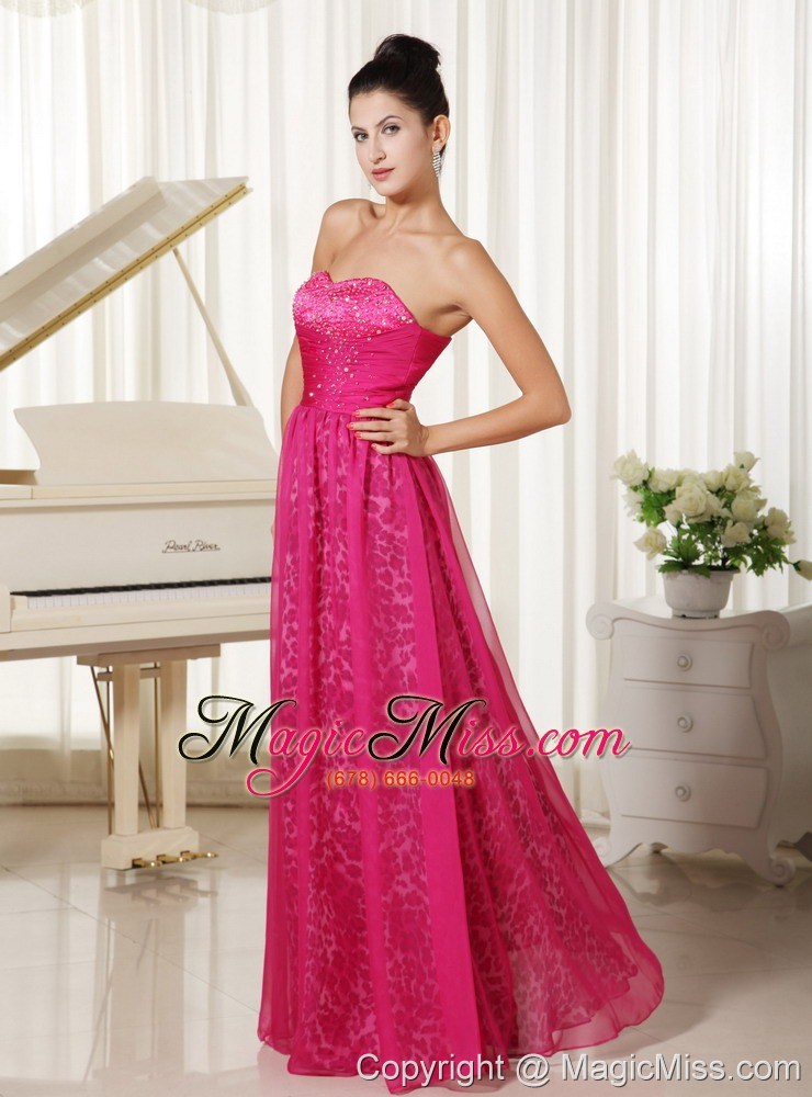 wholesale leopard and chiffon sweetheart with beaded decorate bodice hot pink prom dress