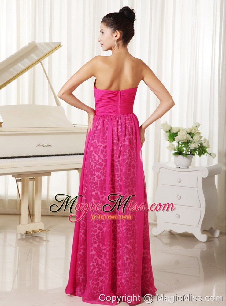 wholesale leopard and chiffon sweetheart with beaded decorate bodice hot pink prom dress